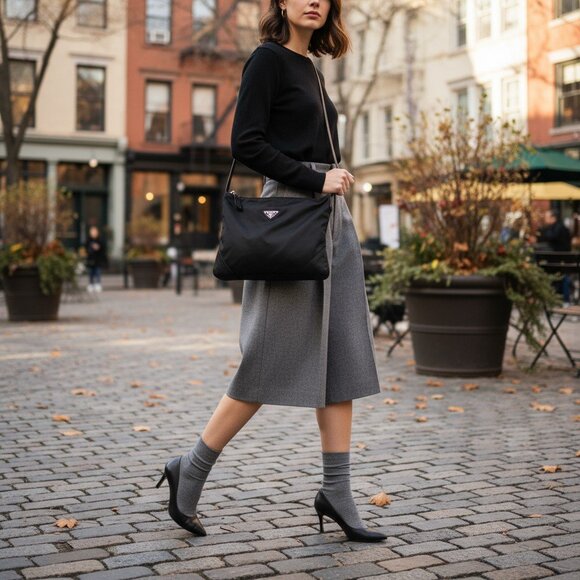 Prada Crossbody Bag Triangle Leather Trim Nylon Messenger  EUC - Picture 8 of 12